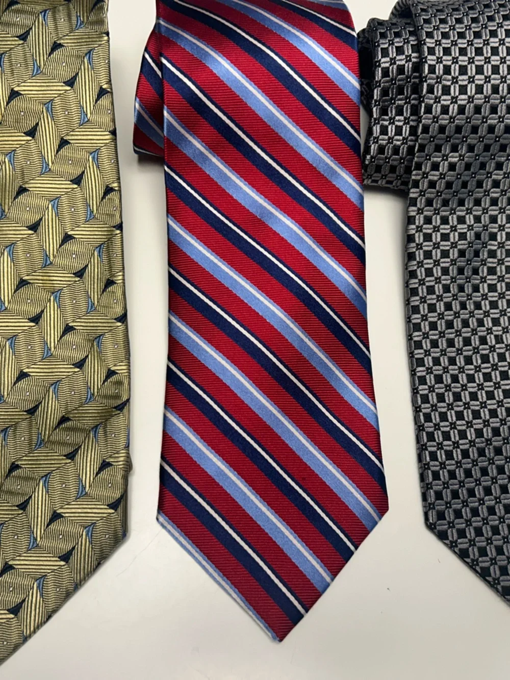 Men’s Necktie Bundle Lot of 3 - Chaps & Harken 100% Silk Geometric / Striped